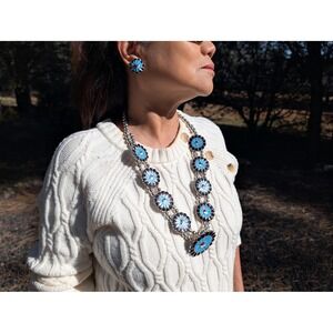 Vintage Zuni Sunface Squash Blossom Necklace & Earring‎ Set jewelry**